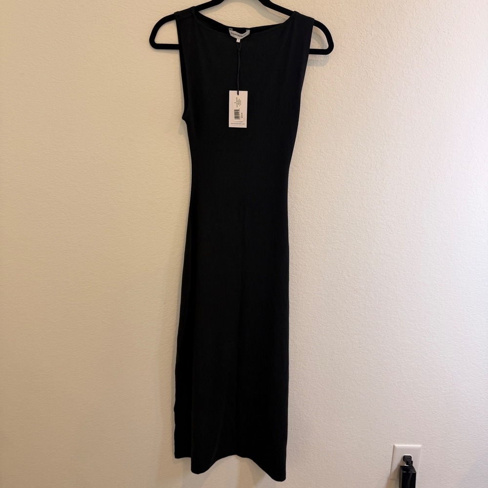 WeWoreWhat Boat Neck Midi Dress Black Cotton Rib Sleeveless Small